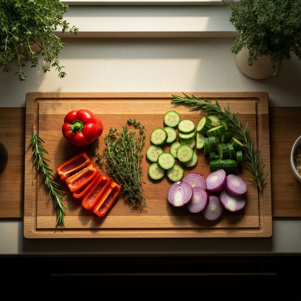 Fresh vegetables being prepared in a kitchen setting with natural lighting